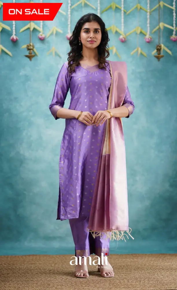 Sanvi - Lavender and Cream Blended Silk Salwar salwar