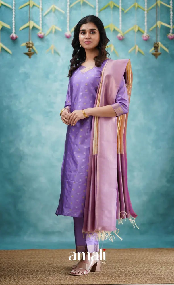 Sanvi - Lavender and Cream Blended Silk Salwar salwar