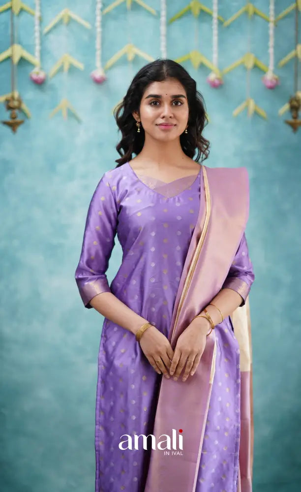 Sanvi - Lavender and Cream Blended Silk Salwar salwar