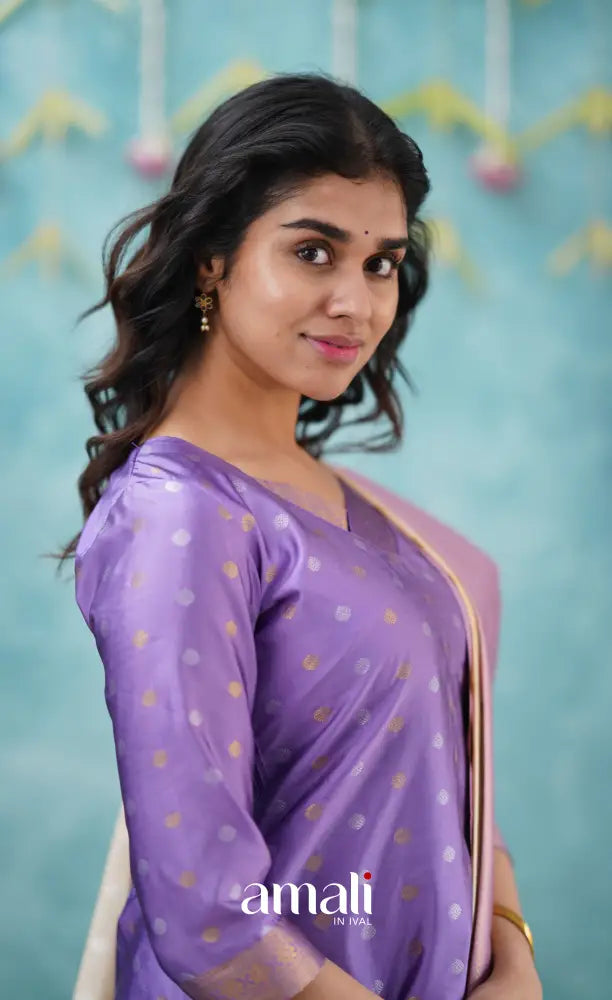 Sanvi - Lavender and Cream Blended Silk Salwar salwar