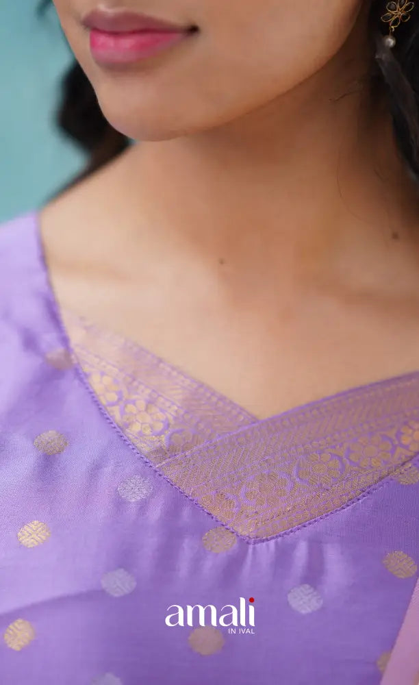 Sanvi - Lavender and Cream Blended Silk Salwar salwar