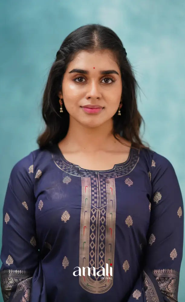 Sanvi - Navy Blue Blended Paithani Silk Salwar salwar