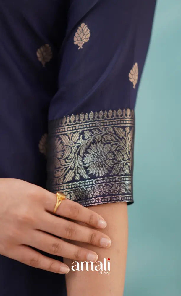 Sanvi - Navy Blue Blended Paithani Silk Salwar salwar