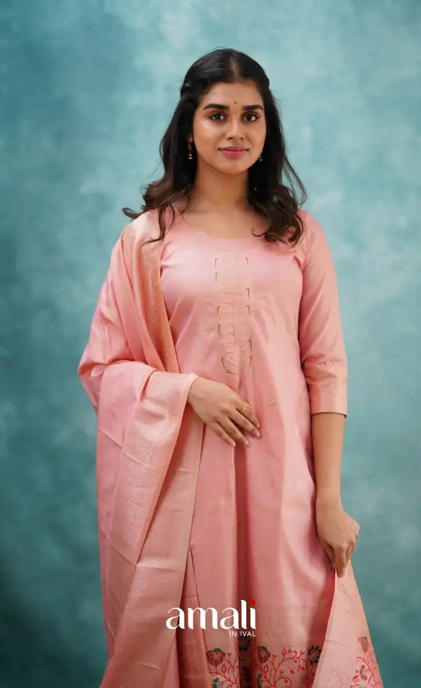 Sanvi - Pastel Pink Blended Paithani Silk Salwar salwar