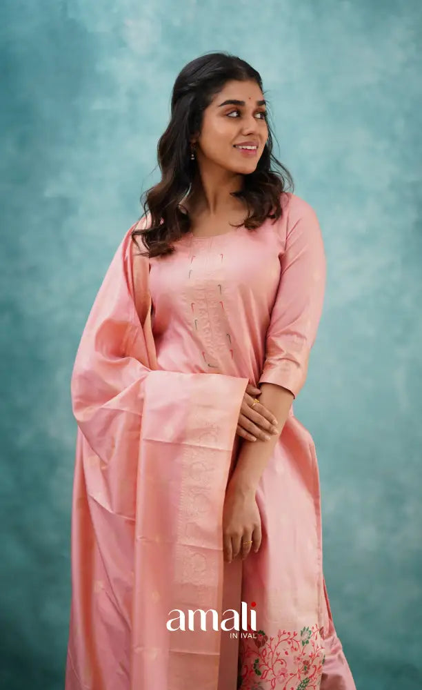 Sanvi - Pastel Pink Blended Paithani Silk Salwar salwar