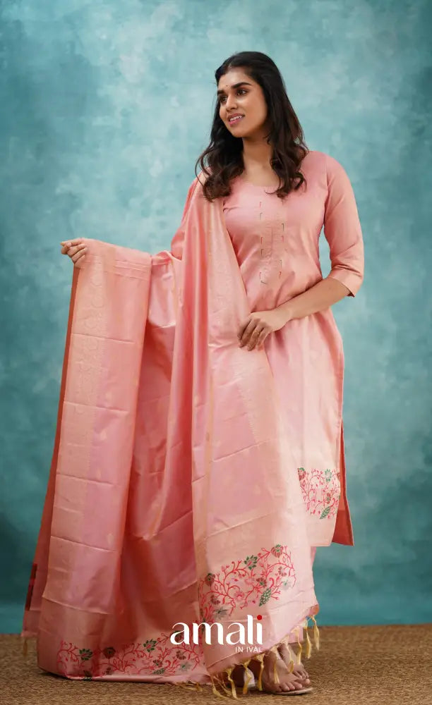 Sanvi - Pastel Pink Blended Paithani Silk Salwar salwar