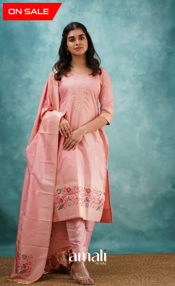 Sanvi - Pastel Pink Blended Paithani Silk Salwar salwar