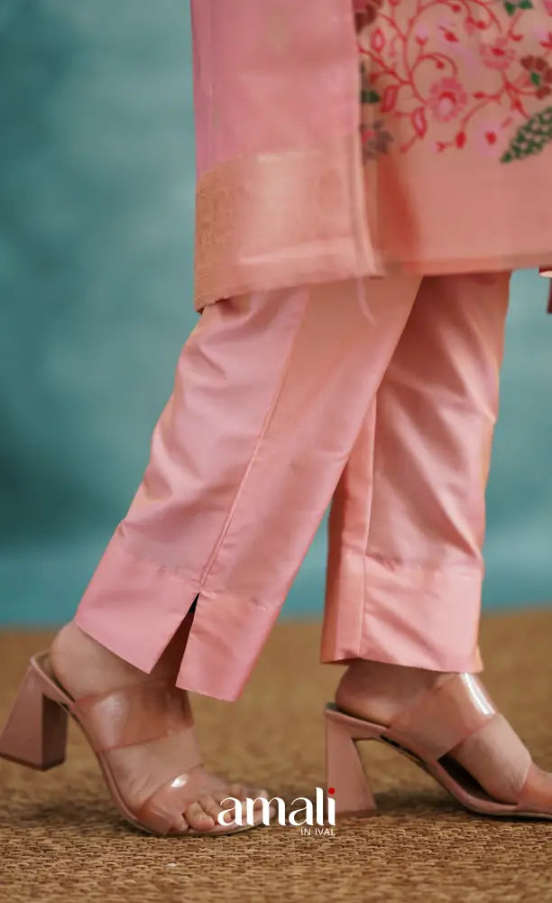 Sanvi - Pastel Pink Blended Paithani Silk Salwar salwar
