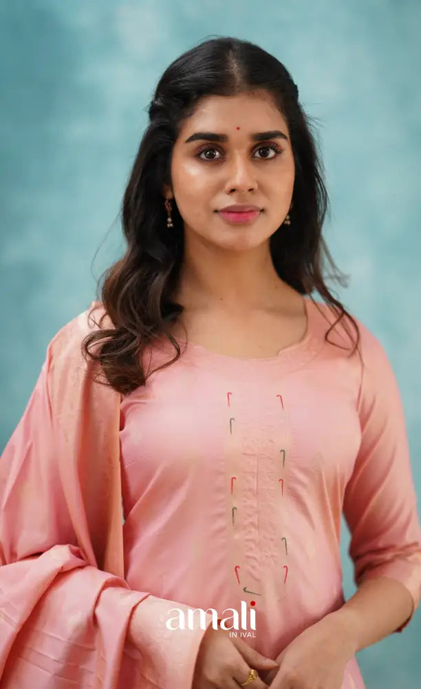 Sanvi - Pastel Pink Blended Paithani Silk Salwar salwar