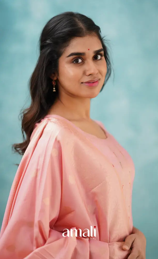 Sanvi - Pastel Pink Blended Paithani Silk Salwar salwar