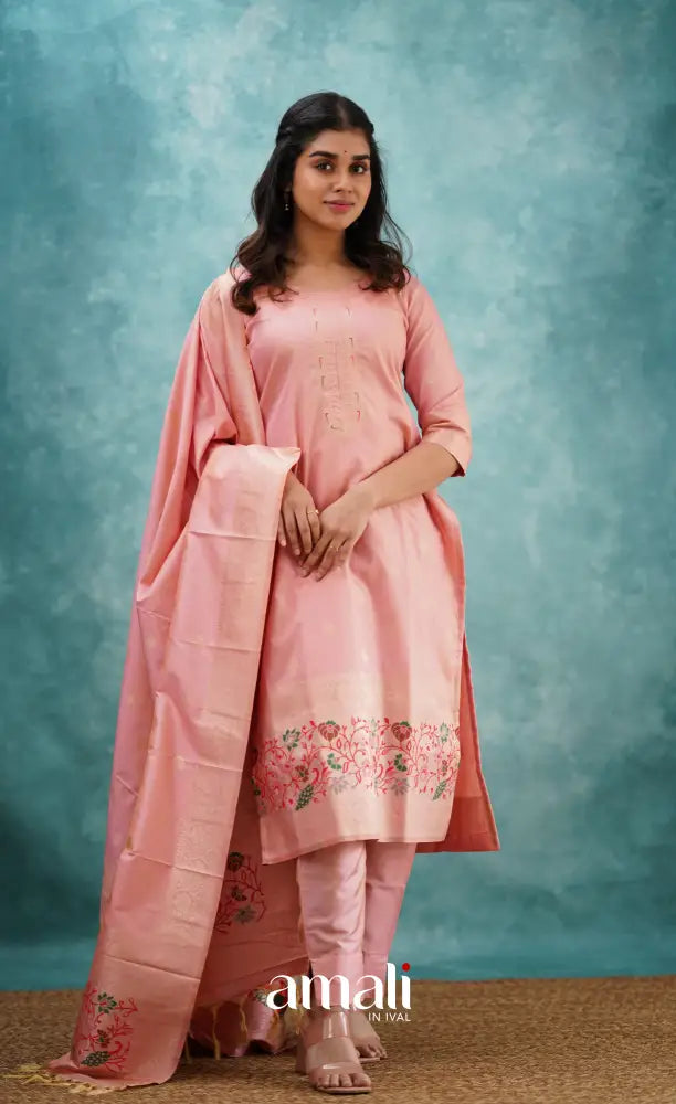 Sanvi - Pastel Pink Blended Paithani Silk Salwar salwar