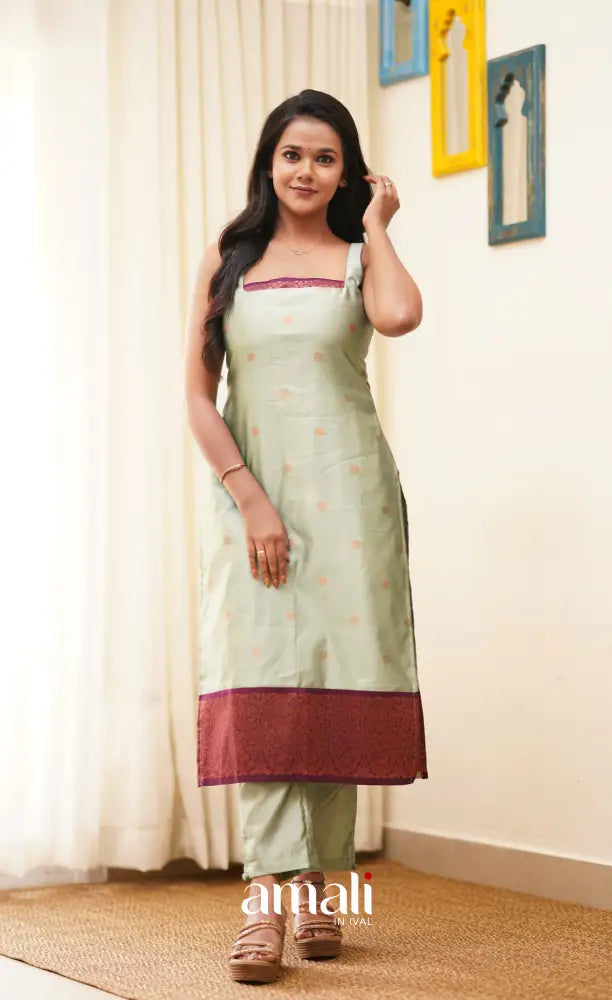 Sanvi - Pastel Powder Blue with Magenta Unstitched Semi Kanchipuram Silk Salwar salwar