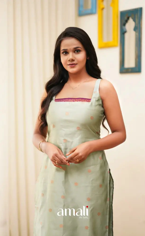 Sanvi - Pastel Powder Blue with Magenta Unstitched Semi Kanchipuram Silk Salwar salwar