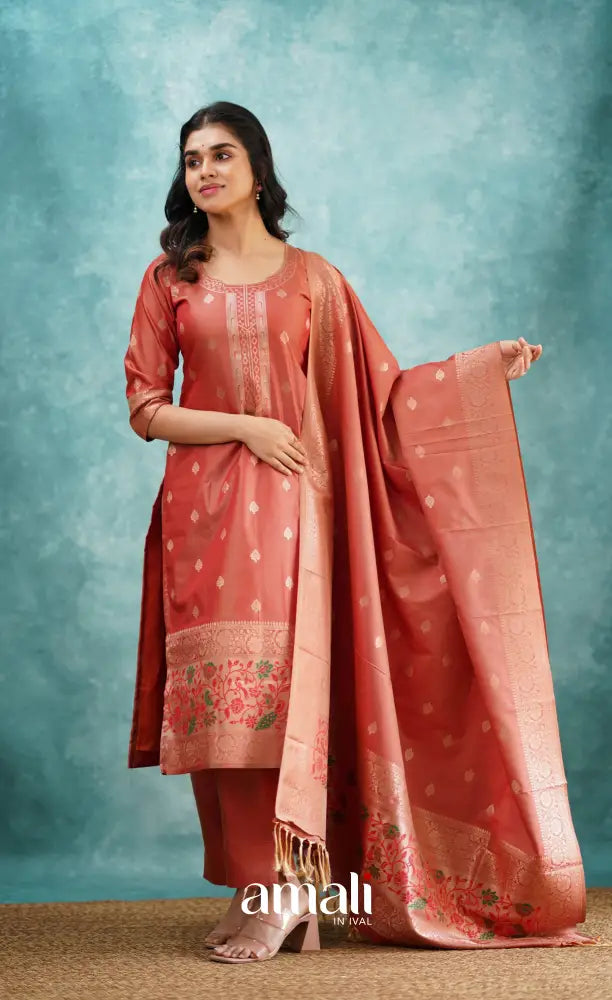 Sanvi - Peach Blended Paithani Silk Salwar salwar