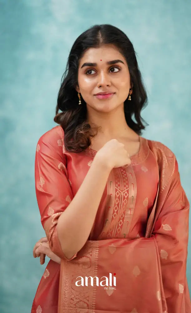 Sanvi - Peach Blended Paithani Silk Salwar salwar
