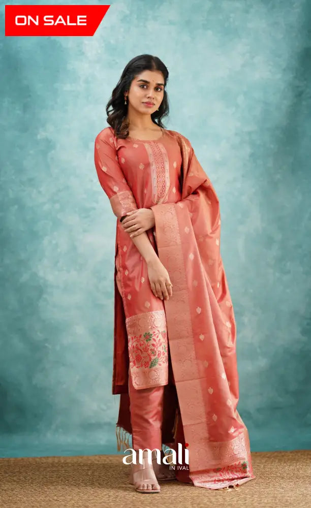 Sanvi - Peach Blended Paithani Silk Salwar salwar