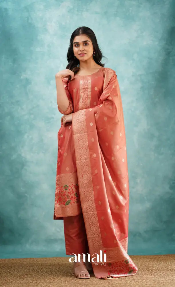 Sanvi - Peach Blended Paithani Silk Salwar salwar