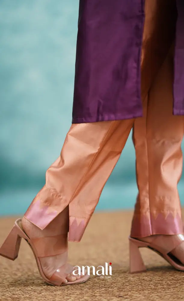 Sanvi - Purplish Magenta and Copper Semi Kanchipuram Silk Salwar salwar