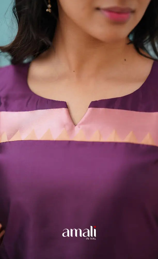 Sanvi - Purplish Magenta and Copper Semi Kanchipuram Silk Salwar salwar