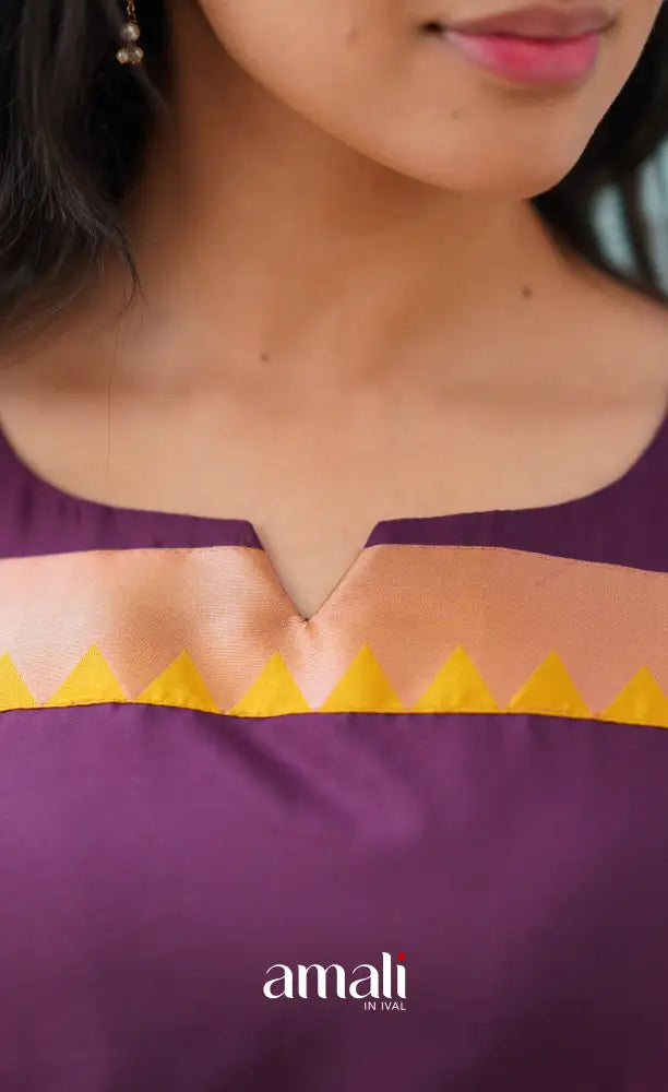 Sanvi - Purplish Magenta and Yellow Semi Kanchipuram Silk Salwar salwar