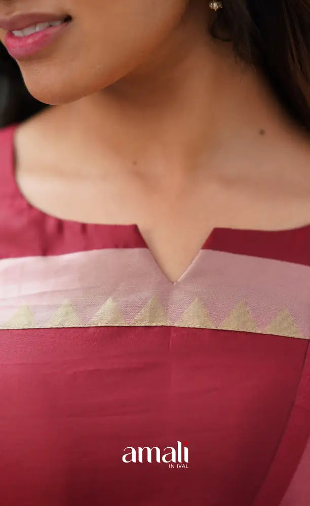 Sanvi - Reddish Maroon and Beige Semi Kanchipuram Silk Salwar salwar