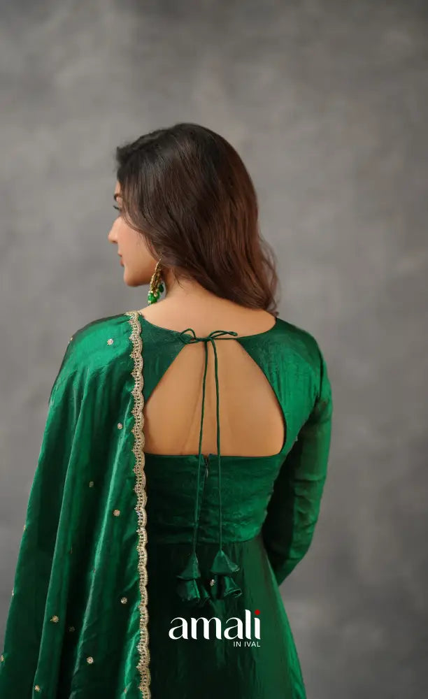 Scape Silk Anarkali - Bottle Green L Scape Silk Anarkali - Bottle Green L