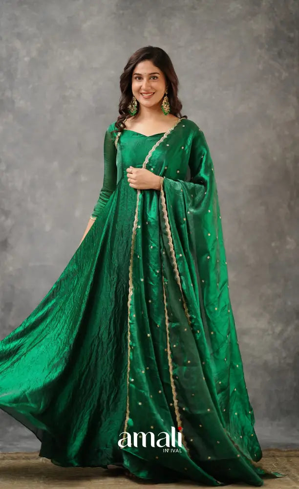 Scape Silk Anarkali - Bottle Green Anarkalis