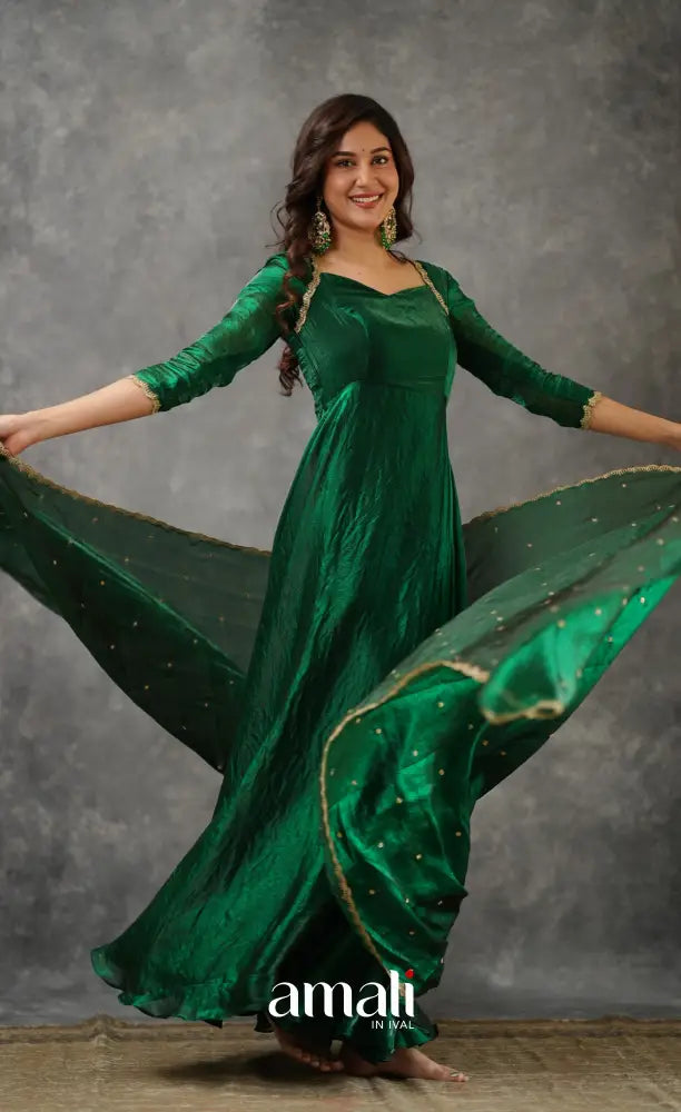Scape Silk Anarkali - Bottle Green Anarkalis