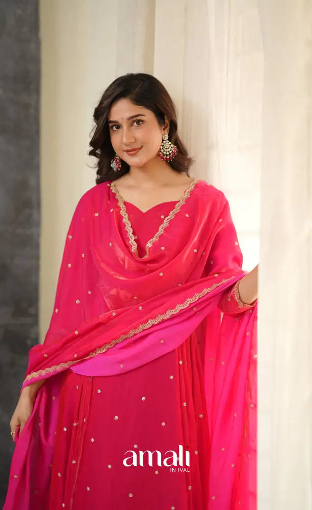 Scape Silk Anarkali - Dark Pink Anarkalis