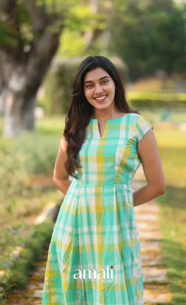 Sea Green Checks Indo Western Dress - salwar