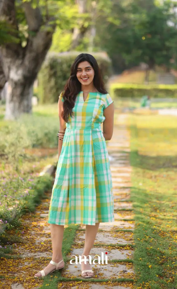 Sea Green Checks Indo Western Dress - salwar