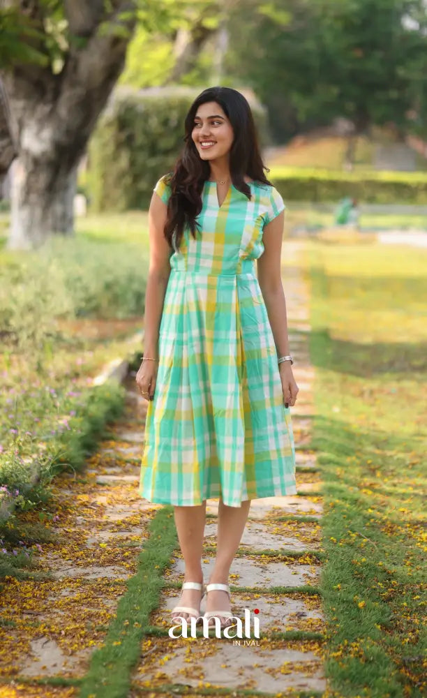 Sea Green Checks Indo Western Dress 3XL