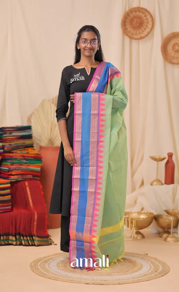 Sea-Green With Multicolours Chettinad Cotton Dupatta salwar