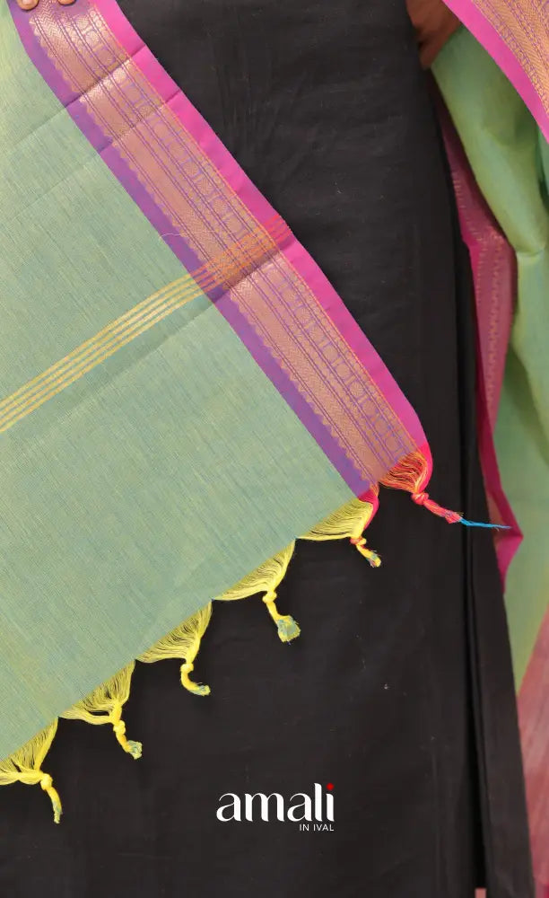 Sea Green With Purple-Pink Chettinad Cotton Dupatta salwar