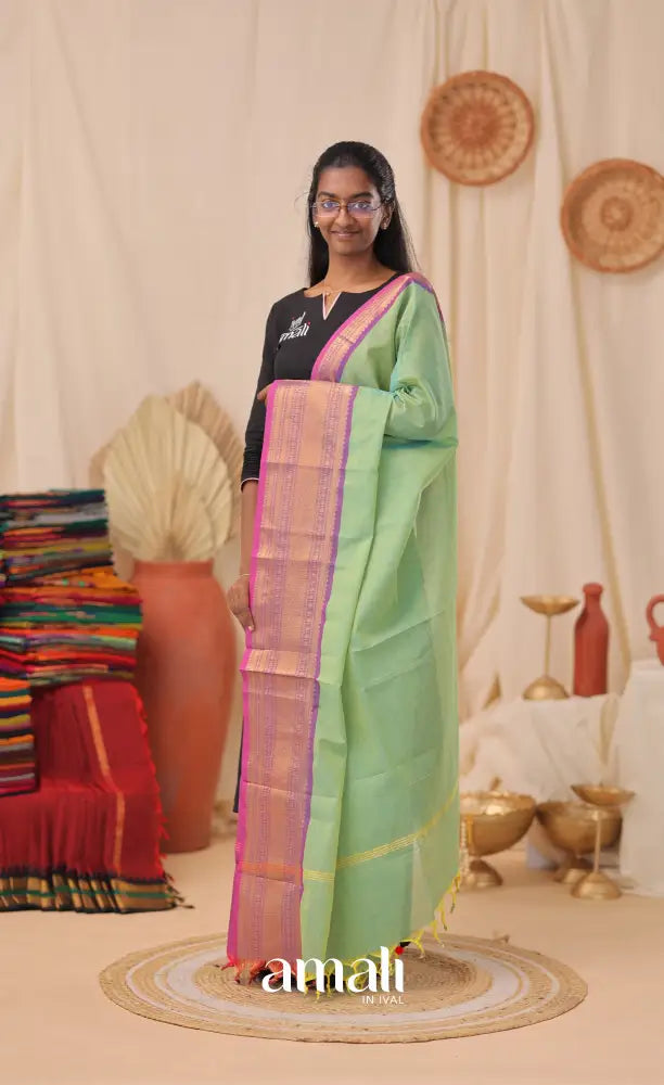 Sea Green With Purple-Pink Chettinad Cotton Dupatta salwar