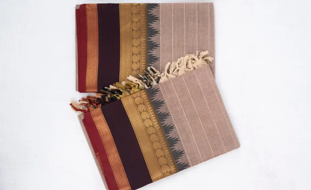 Swara Salwar - Beige and Brown Chettinad Cotton Unstitched Salwar salwar