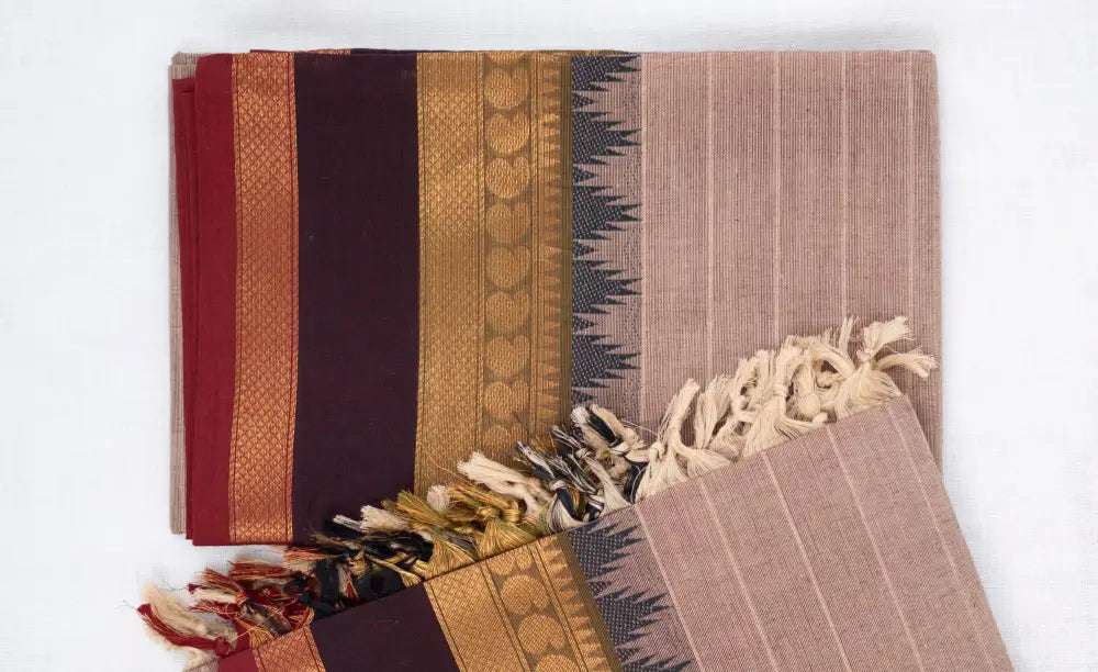 Swara Salwar - Beige and Brown Chettinad Cotton Unstitched Salwar salwar