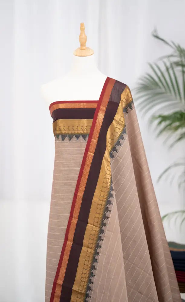 Swara Salwar - Beige and Brown Chettinad Cotton Unstitched Salwar salwar