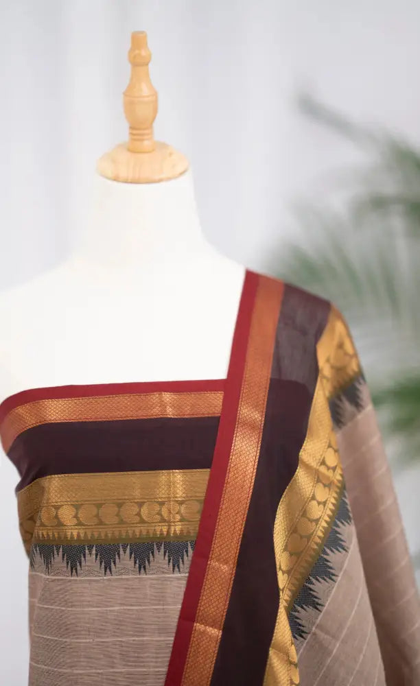 Swara Salwar - Beige and Brown Chettinad Cotton Unstitched Salwar salwar