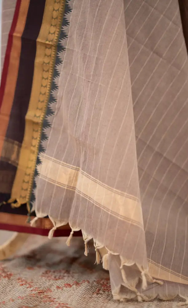 Swara Salwar - Beige and Brown Chettinad Cotton Unstitched Salwar salwar