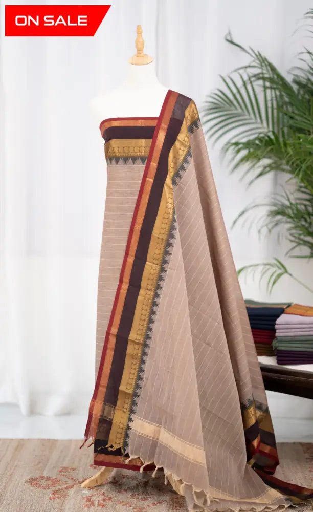 Swara Salwar - Beige and Brown Chettinad Cotton Unstitched Salwar salwar