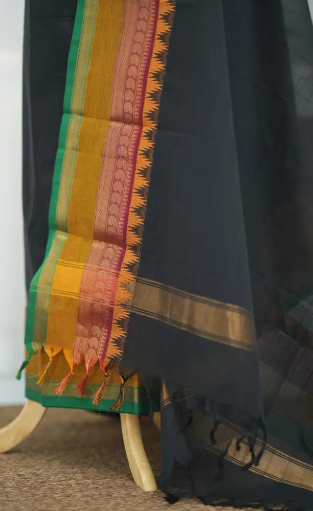 Swara Salwar - Black and Mustard Chettinad Cotton Unstitched Salwar salwar