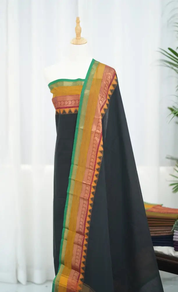 Swara Salwar - Black and Mustard Chettinad Cotton Unstitched Salwar salwar