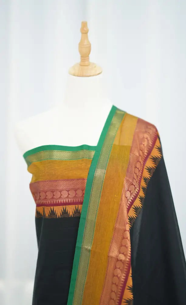 Swara Salwar - Black and Mustard Chettinad Cotton Unstitched Salwar salwar