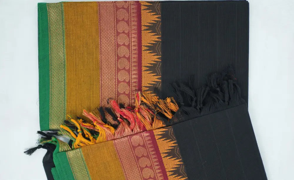 Swara Salwar - Black and Mustard Chettinad Cotton Unstitched Salwar salwar
