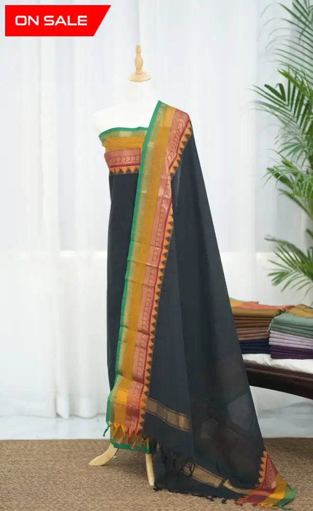 Swara Salwar - Black and Mustard Chettinad Cotton Unstitched Salwar salwar