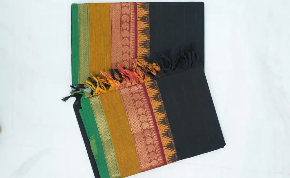 Swara Salwar - Black and Mustard Chettinad Cotton Unstitched Salwar salwar