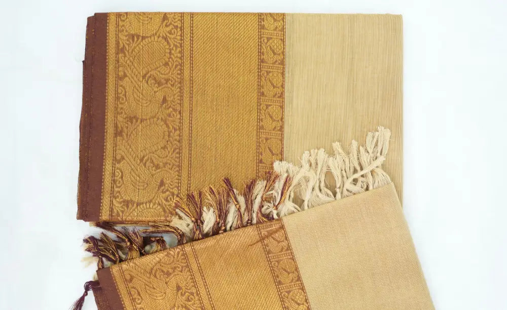 Swara Salwar - Cream and Brown Chettinad Cotton Unstitched Salwar salwar