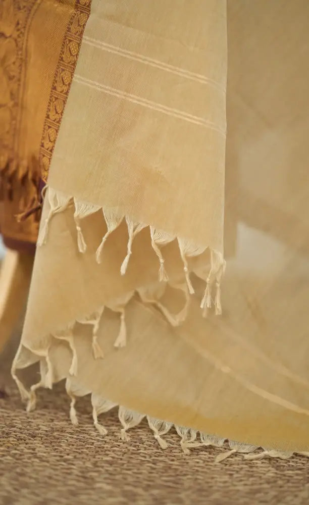 Swara Salwar - Cream and Brown Chettinad Cotton Unstitched Salwar salwar