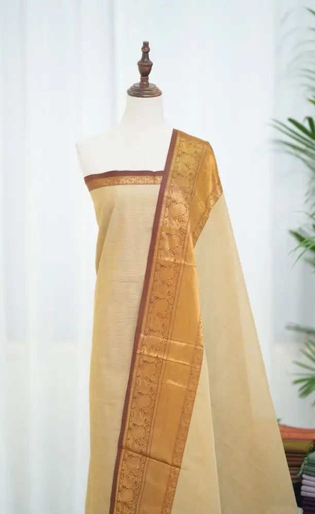 Swara Salwar - Cream and Brown Chettinad Cotton Unstitched Salwar salwar
